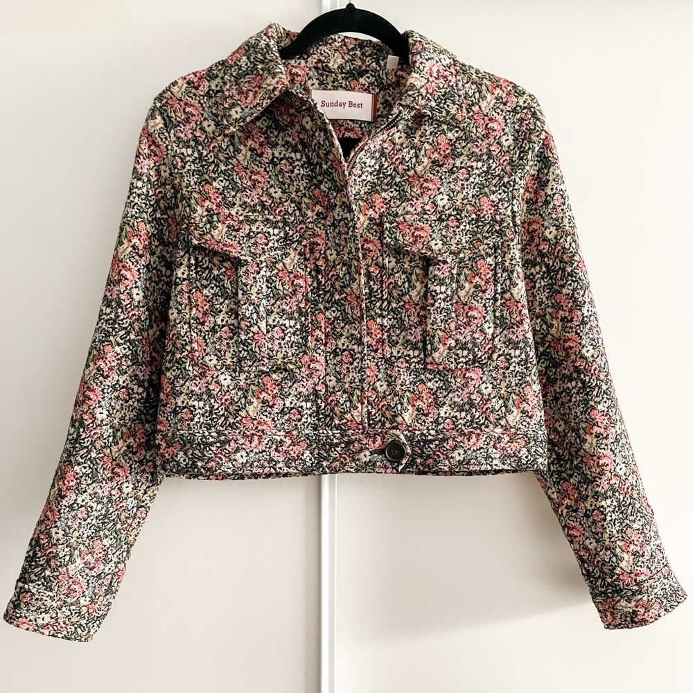 Aritzia Sunday Best Pink Green Floral Tweed Jacket - Picture 15 of 15
